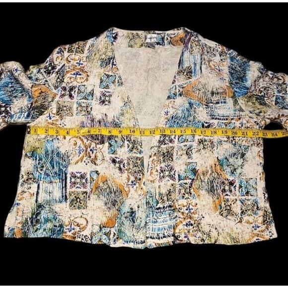 Chicos  Cardigan Silk Blend Open Front Multicolor Jacket Sz 2 - Picture 4 of 10